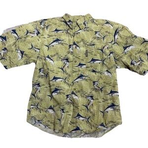 Columbia Men’s M Short Sleeve Printed Shirt Button Down Fish